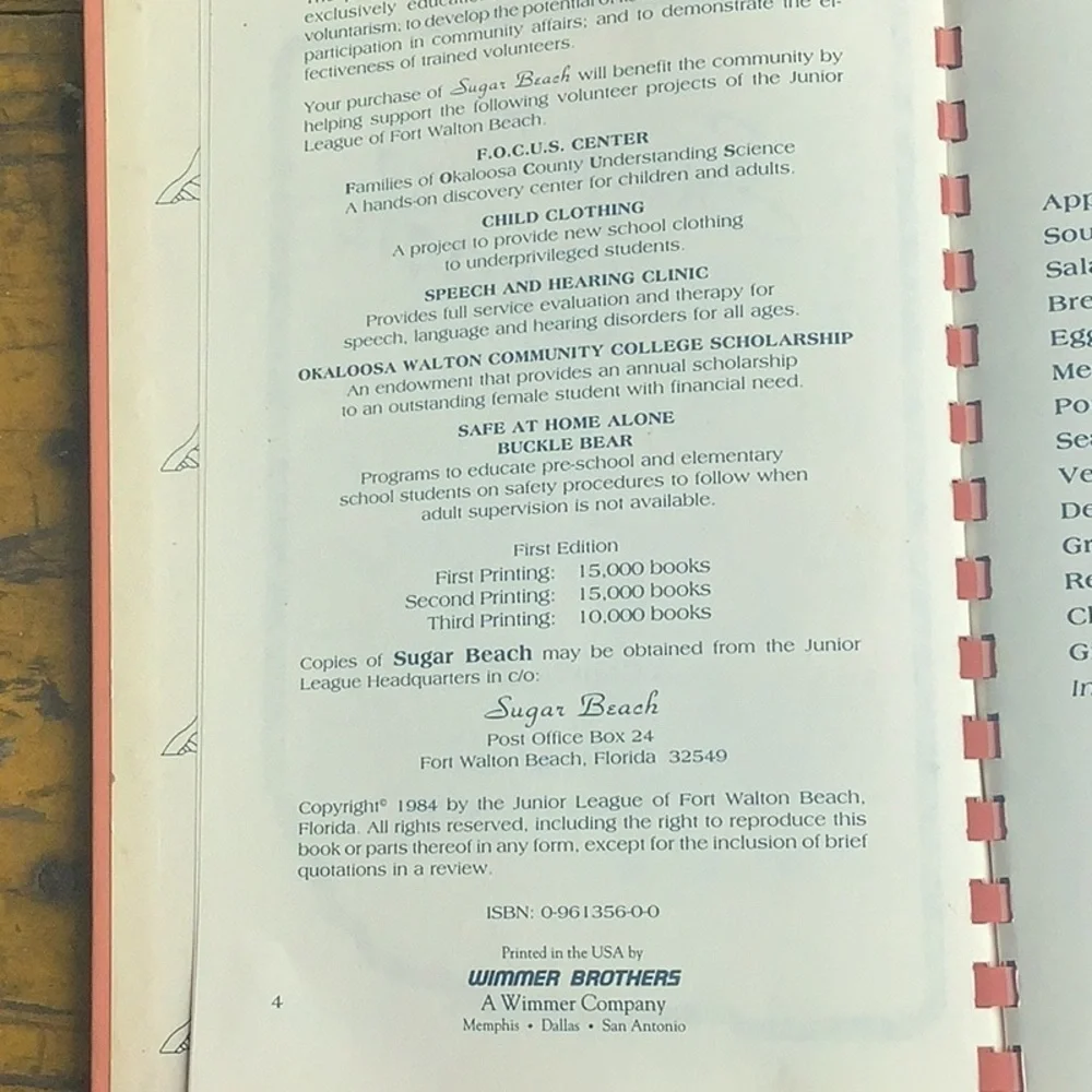 Vintage 1980’s Jr League Fort Walton Beach Florida Cookbook